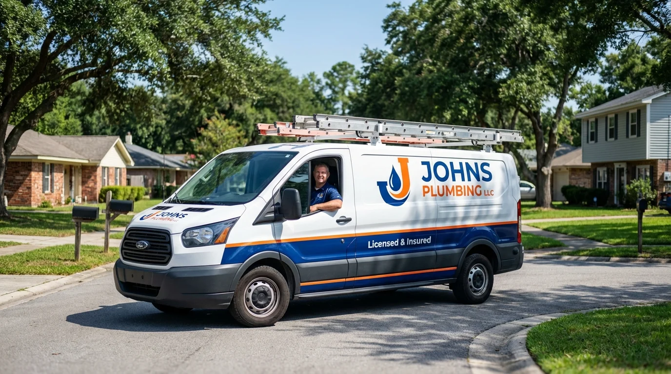 Johns Plumbing LLC service van in Harrisburg, OR