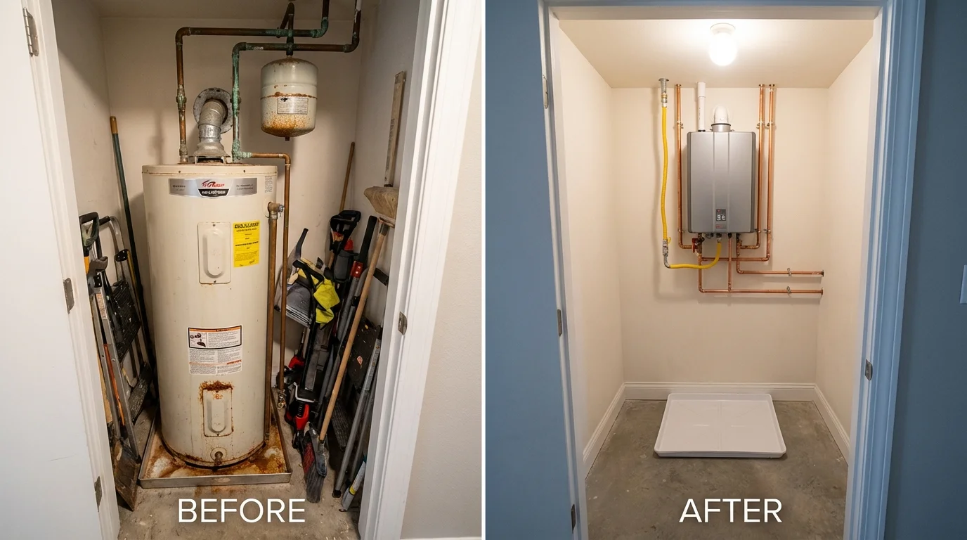 Tank water heater versus wall-mounted tankless unit comparison for Harrisburg, OR homeowners