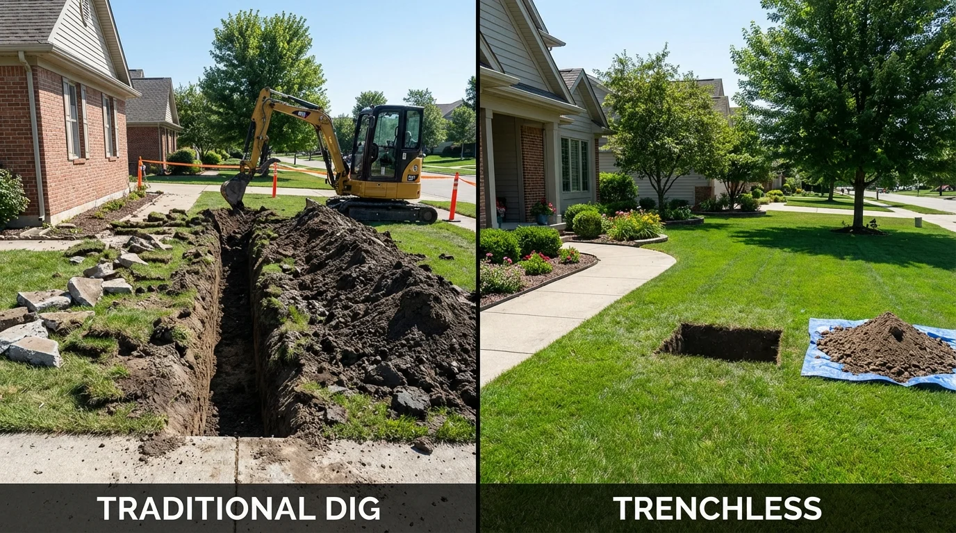 Trenchless sewer repair with minimal yard damage versus traditional excavation in Harrisburg, OR